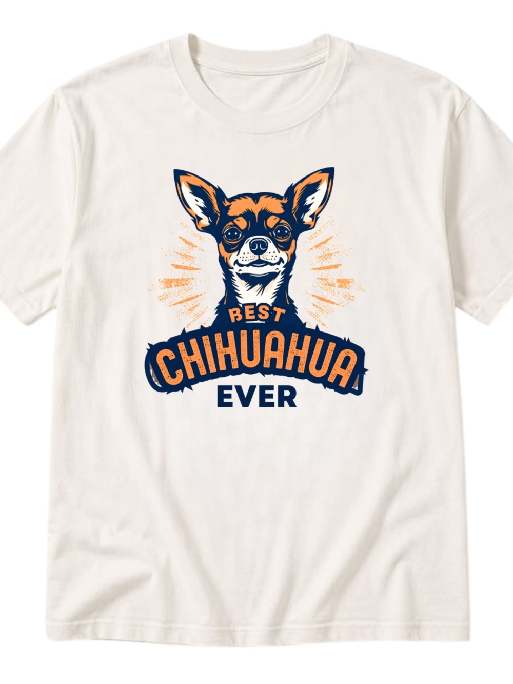 Gildan White Tee with Navy and Orange Chihuahua Graphic